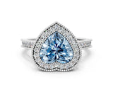 White gold Halo Fancy Blue Heart -Cut Diamond Pave Band Milgrain Prong Setting Ring_56