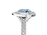 White gold Halo Fancy Blue Heart -Cut Diamond Pave Band Milgrain Prong Setting Ring_61