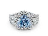 White gold Halo Fancy Blue Heart Cut Cut Split Shank Diamond Ring with Four-Prong Setting