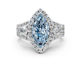 White gold Halo Fancy Blue Marquise Cut Cut Split Shank Diamond Ring with Four-Prong Setting