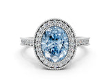 White gold Halo Fancy Blue Oval -Cut Diamond Pave Band Milgrain Prong Setting Ring_55