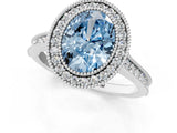 White gold Halo Fancy Blue Oval -Cut Diamond Pave Band Milgrain Prong Setting Ring_56
