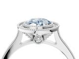 White gold Halo Fancy Blue Oval -Cut Diamond Pave Band Milgrain Prong Setting Ring_58
