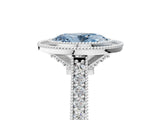 White gold Halo Fancy Blue Oval -Cut Diamond Pave Band Milgrain Prong Setting Ring_59