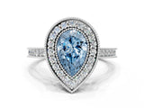 White gold Halo Fancy Blue Pear -Cut Diamond Pave Band Milgrain Prong Setting Ring_87