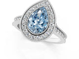 White gold Halo Fancy Blue Pear -Cut Diamond Pave Band Milgrain Prong Setting Ring_88