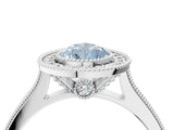 White gold Halo Fancy Blue Pear -Cut Diamond Pave Band Milgrain Prong Setting Ring_89