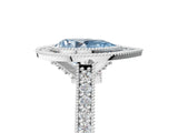 White gold Halo Fancy Blue Pear -Cut Diamond Pave Band Milgrain Prong Setting Ring_90