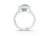White gold Halo Fancy Blue Princess -Cut Diamond Pave Band Milgrain Prong Setting Ring_58