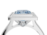 White gold Halo Fancy Blue Princess -Cut Diamond Pave Band Milgrain Prong Setting Ring_59