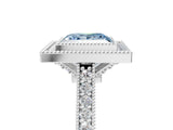 White gold Halo Fancy Blue Princess -Cut Diamond Pave Band Milgrain Prong Setting Ring_60