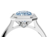 White gold Halo Fancy Blue Radiant -Cut Diamond Pave Band Milgrain Prong Setting Ring_59