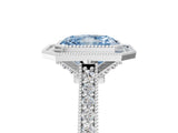White gold Halo Fancy Blue Radiant -Cut Diamond Pave Band Milgrain Prong Setting Ring_60