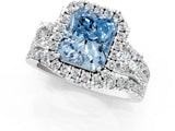 White gold Halo Fancy Blue Radiant Cut Cut Split Shank Diamond Ring with Four-Prong Setting_1