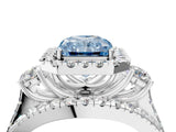 White gold Halo Fancy Blue Radiant Cut Cut Split Shank Diamond Ring with Four-Prong Setting_4