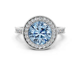 White gold Halo Fancy Blue Round -Cut Diamond Pave Band Milgrain Prong Setting Ring_55
