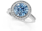 White gold Halo Fancy Blue Round -Cut Diamond Pave Band Milgrain Prong Setting Ring_56