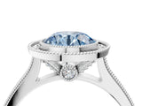 White gold Halo Fancy Blue Round -Cut Diamond Pave Band Milgrain Prong Setting Ring_59