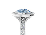 White gold Halo Fancy Blue Round -Cut Diamond Pave Band Milgrain Prong Setting Ring_60