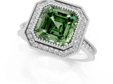 White gold Halo Fancy Green Asscher -Cut Diamond Pave Band Milgrain Prong Setting Ring_64