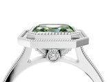 White gold Halo Fancy Green Asscher -Cut Diamond Pave Band Milgrain Prong Setting Ring_67