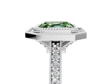White gold Halo Fancy Green Asscher -Cut Diamond Pave Band Milgrain Prong Setting Ring_69