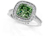 White gold Halo Fancy Green Cushion -Cut Diamond Pave Band Milgrain Prong Setting Ring_56