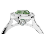 White gold Halo Fancy Green Cushion -Cut Diamond Pave Band Milgrain Prong Setting Ring_59