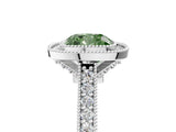 White gold Halo Fancy Green Cushion -Cut Diamond Pave Band Milgrain Prong Setting Ring_60