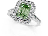 White gold Halo Fancy Green Emerald -Cut Diamond Pave Band Milgrain Prong Setting Ring_56