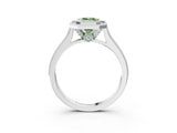 White gold Halo Fancy Green Emerald -Cut Diamond Pave Band Milgrain Prong Setting Ring_58