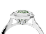 White gold Halo Fancy Green Emerald -Cut Diamond Pave Band Milgrain Prong Setting Ring_59