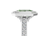 White gold Halo Fancy Green Emerald -Cut Diamond Pave Band Milgrain Prong Setting Ring_60