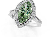 White gold Halo Fancy Green Marquise -Cut Diamond Pave Band Milgrain Prong Setting Ring_90