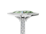 White gold Halo Fancy Green Marquise -Cut Diamond Pave Band Milgrain Prong Setting Ring_94