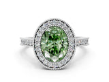 White gold Halo Fancy Green Oval -Cut Diamond Pave Band Milgrain Prong Setting Ring_55