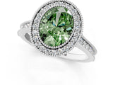 White gold Halo Fancy Green Oval -Cut Diamond Pave Band Milgrain Prong Setting Ring_56