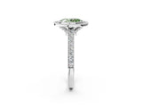 White gold Halo Fancy Green Oval -Cut Diamond Pave Band Milgrain Prong Setting Ring_57