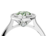 White gold Halo Fancy Green Oval -Cut Diamond Pave Band Milgrain Prong Setting Ring_59