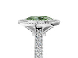 White gold Halo Fancy Green Oval -Cut Diamond Pave Band Milgrain Prong Setting Ring_60