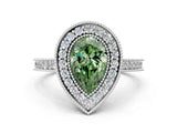 White gold Halo Fancy Green Pear -Cut Diamond Pave Band Milgrain Prong Setting Ring_71