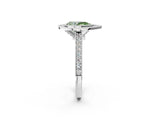White gold Halo Fancy Green Pear -Cut Diamond Pave Band Milgrain Prong Setting Ring_74
