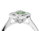 White gold Halo Fancy Green Pear -Cut Diamond Pave Band Milgrain Prong Setting Ring_76