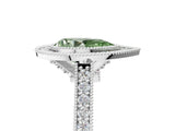 White gold Halo Fancy Green Pear -Cut Diamond Pave Band Milgrain Prong Setting Ring_77