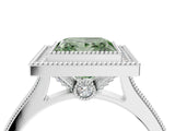 White gold Halo Fancy Green Princess -Cut Diamond Pave Band Milgrain Prong Setting Ring_38