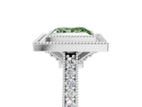 White gold Halo Fancy Green Princess -Cut Diamond Pave Band Milgrain Prong Setting Ring_40
