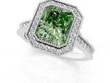 White gold Halo Fancy Green Radiant -Cut Diamond Pave Band Milgrain Prong Setting Ring_56