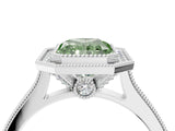 White gold Halo Fancy Green Radiant -Cut Diamond Pave Band Milgrain Prong Setting Ring_58