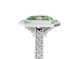 White gold Halo Fancy Green Radiant -Cut Diamond Pave Band Milgrain Prong Setting Ring_60