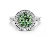 White gold Halo Fancy Green Round -Cut Diamond Pave Band Milgrain Prong Setting Ring_73